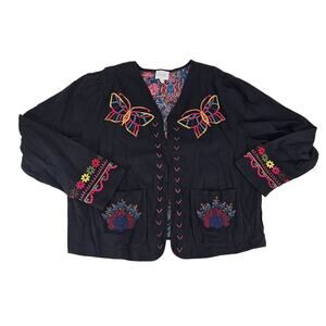 Johnny Was Embroiderer Butterfly Linen Blend Jacket Carmina Bolero Womens XL
